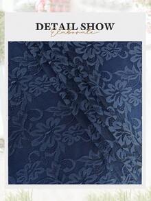 Áo kiểu nữ thanh lịch cổ chữ V hai lớp, chất liệu lưới co giãn, dáng suông, có bèo nhún, tay lỡ 3/4 kiểu chuông và thắt eo, thích hợp cho kỳ nghỉ xuân. - Màu xanh bụi bặm - Xem 5