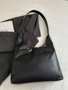 Korean Style Minimalist Casual PU Tote Bag Set, Autumn/Winter Retro Multifunctional Shoulder Tote Bag, Includes Coin Purse/Diaper Bag - Black - View 8