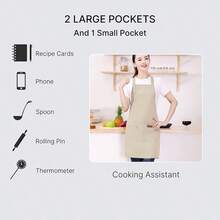 New 2 Piezas Delantales para Mujeres Hombres Barbacoa Chef Cocina Resistente Poliéster Delantal de Cocina Ajustable con Bolsillos para Parrilla Unisex Hornear Pintura Arte Estilista - NegroBlanco - Ver 5