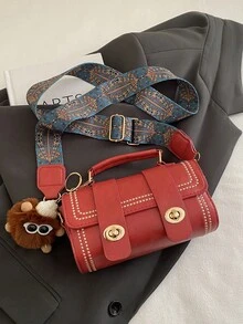 1pc Mini Retro Cylinder Handbag For Women, Daily Use (With Furry Accessory) - Red - View 8