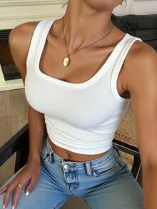 Livesso Women's Pleated Round Neck Sleeveless Casual Versatile Tank Top - White - View 3