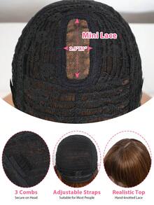 QVR QUEEN VIRGIN REMY QVR Black & Brown Mixed Straight Bobbed Wig With Bangs, Mini Lace Bobbed Bangs Wig, Clip-In And Ready To Wear, No Glue Needed, Suitable For Beginners - S1/30 - View 4