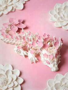 1pc 3D Printed Cherry Blossom Dragon Joint Movable Desktop Ornament - Realistic White And Pink Floral Design, Fine Craftsmanship, Perfect Birthday Gift, Home Decoration, Collectible Small Statues, Dragon Decoration, Exquisite Craftsmanship - Multicolor - View 1