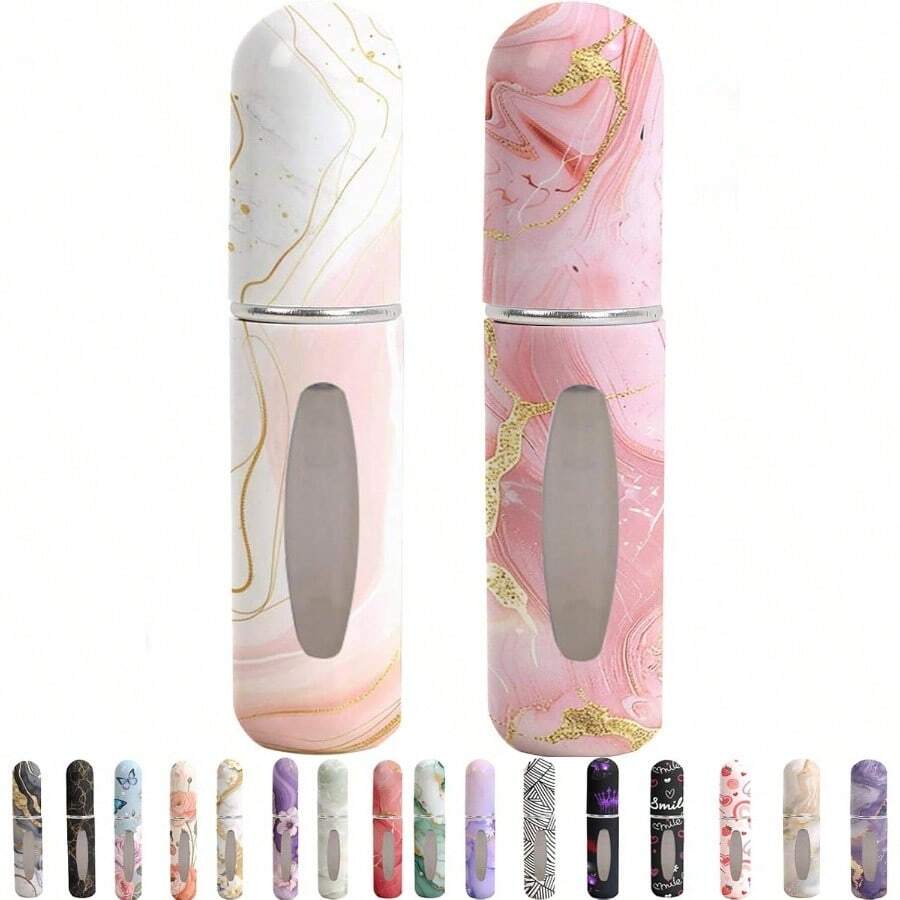 Perfume Travel Refillable Bottleu2013 Portable Sprayer, Empty Perfume Bottles With Unique Patterns, Refill Pump Case Traveling And Outgoing, 2 Pcs Pack Of 5 MlWhite And Pink - White and Pink - 查看 1