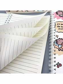 1/4 水豚螺旋笔记本，柔软皮革，可爱水豚图案设计，动物主题风格，每本 50 页内页，是学生和办公礼品、日记本、学习用品、学校用品的理想之选（混色） - 彩色 - 查看 9