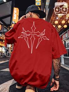 Oversized Gym Cross Streetwear Gothic Urban Style T-Shirt 3258 NERD VEST - Red - View 1
