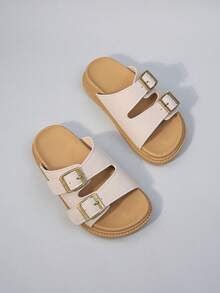 夏季软底儿童拖鞋、凉鞋、平底鞋、沙滩鞋，男女童大码户外鞋，时尚复古，露趾防滑凉鞋 - 米色 - 查看 4