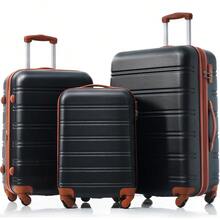 2021 Suitcase Set, Hard Shell Suitcase, Wheeled Suitcase, Travel Suitcase, 4-Wheel Carry-On Luggage, ABS Material, Black+Brown - Black+Brown + ABS - View 1
