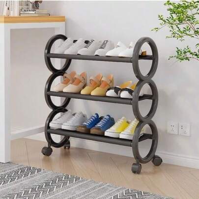 Large Capacity Shoe Rack Storage Shelf, With Lockable Casters, 3-Tier/4-Tier Freestanding Shoe Organizer, Metal And Plastic Structure, Suitable For Various Rooms, Easy Assembly Storage Rack