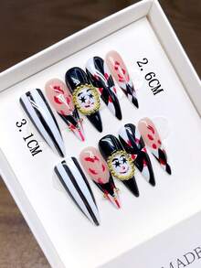 纯手工可佩戴美甲高跟鞋造型；手绘小丑卡通个性化秋冬美甲；高品质气质简约美甲，全覆盖假指甲美甲用品手工按压式美甲 - 彩色 - 查看 3