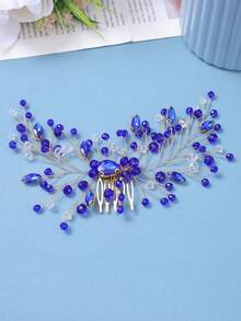 1pc Handmade Green Glass Rhinestone Hair Comb, Suitable For Brides, Weddings, Parties, Elegant And Unique - Multicolor - View 8