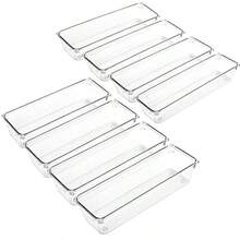 XZGB 8 Pack Clear Plastic Drawer Organizers  Storage Trays Non-Slip Storage Bins For Kitchen Utensil Silverware Cutlery Bathroom Office Desk Makeup Jewelry 9.2''*3''*2'' - 清除 - 查看 1