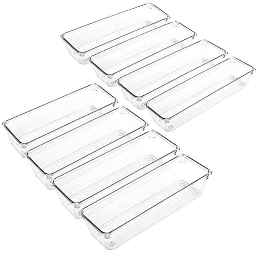 XZGB 8 Pack Clear Plastic Drawer Organizers  Storage Trays Non-Slip Storage Bins For Kitchen Utensil Silverware Cutlery Bathroom Office Desk Makeup Jewelry 9.2''*3''*2'' - 清除 - 查看 1