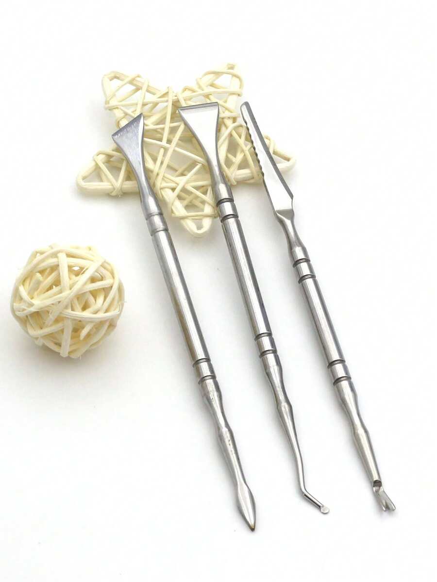 3 pièces Premium Set de Pédicure en Acier Inoxydable : Lame Droite, Lame Inclinée, Lame Incurvée, Râpe à Callosités, Repoussoir à Cuticules, Crochet à Cuticules. Kit d'Outils de Soins des Pieds Complet. - Argent - Voir 1