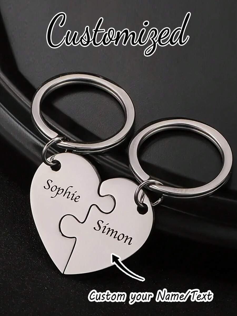 Personalized Interlocking Heart Puzzle Keychain,Custom Couple Names Engraved, Vintage Keychains,Romantic Gift For Valentine's Day, Anniversary, Wedding, Birthday - Matching Love Token For Couples, Him & Her - Durable Metal-Like Design With Heart-Shaped Pieces & Key Ring,College Style - Multicolor - View 1