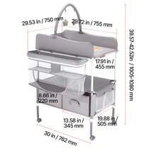 Baby Changing Table, Foldable Diaper Change Station With 2 Fabric Drawers, Side Basket & Hanging Rod, Adjustable Height Portable Changing Table With Lockable Wheels & 2 Star Toys, Light Gray - 2 Fabric Drawers Light Grey - View 10