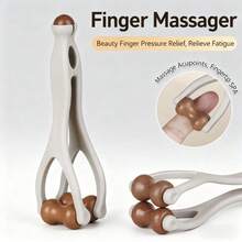 木质手指塑形按摩滚轮夹 - 手部关节及穴位理疗工具，用于经络舒缓和手指修整 - 米色 - 查看 7