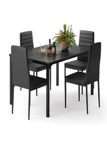 Dining Chairs And Dining Table, 5 Piece Kitchen Dining Table Set, Dining Table Set For 4, Dining Tables With Chairs With 4 Upholstered PU Leather Dining Chairs For Dining Room,Kitchen, Living Room, Apartment, Small Space, Christmas - màu đen - Xem 12