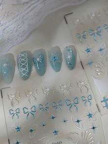 1 Pc 5D Embossed Flower Nail Stickers Colorful Floral Petals Design Nail Art Decals Acrylic Self-Adhesive Slider Decoration For Women's Decoration In Autumn And Winter - Baby Blue - View 2