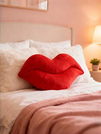 时尚红唇毛绒抱枕 - 柔软舒适的沙发装饰毯，是家居装饰、生日、情人节和周年纪念日的完美之选 - 可爱时尚的粉红和红色吻痕设计