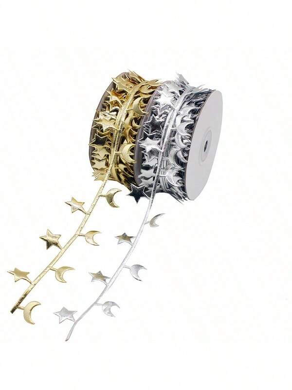 10米五角星和月亮图案丝带装饰，花艺丝带，彩色丝带，适用于开斋节装饰和家居装饰