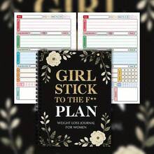 1pc Women's Black & Gold Floral Print Spiral-Bound Weight Loss Note Book, Motivational & Functional Style Weight Loss Journal With Trackers & Planners For Fitness Goal Setting, Daily Diet & Exercise Logging - Nhiều màu - Xem 6