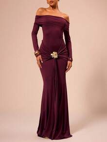 Christmas Elegant Solid Color Off Shoulder Fishtail Formal Party Dress