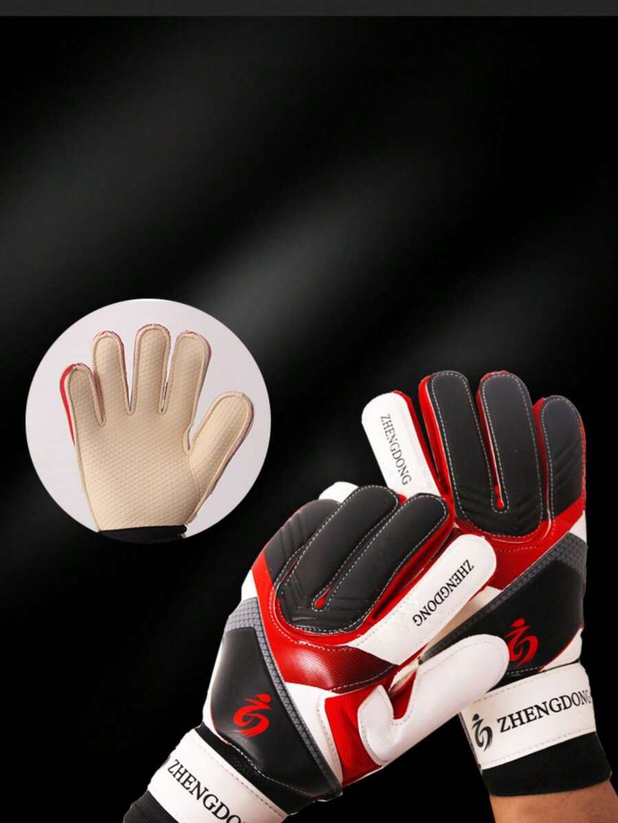 1 双成人守门员手套，防滑训练手套，带手指保护，守门员装备 - 紅色 - 查看 1