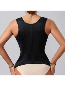 Corset modelator pentru femei | Bretele reglabile pentru umeri și suport cu țesătură osoasă | Lenjerie modelatoare cu compresie dublă, închidere cu fermoar | Material latex neted, negru, la modă | Vestă modelatoare pentru abdomen, îmbunătățește silueta și talia, articol vestimentar modelator | Etanșare sigură cu fermoar | Lenjerie modelatoare abdominală - Negru - Vizualizare 6