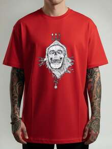 Unisex Streetwear Style T-Shirt With Skull, Crayon, Cloak And Trident Print - Stylish Men's And Women's Shirt - 100% Cotton - Free Shipping On - 紅色 - 查看 1