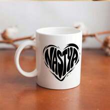 1pc Nastya Heart Ceramic Coffee Mug - Elegant White Cup Coffee, Tea, Hot Chocolate - Durable, Easy-To-Carry Design - Birthdays, Valentine's, Anniversaries - Home, Office, Travel - Trái tim, Văn bản, Nastya - Xem 5