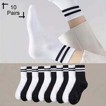 10 Pairs Men's Breathable Mid-Calf Socks, Multicolor Striped And Solid Colors - Multicolor - View 8