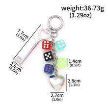 幸运树脂骰子包包挂饰 3D 立方体 方形骰子 心形钥匙扣 钥匙链 适用于包包、钱包、手机或汽车挂件 - 彩色 - 查看 3