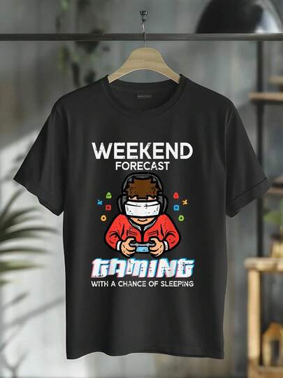 100% Cotton Unisex Gamer Weekend Forecast Gaming Sleeping Men S T-Shirt Graphic Printed Casual Round Neck T Shirt Round Neck Short Sleeve T-Shirt Women's Men's Graphic Tee