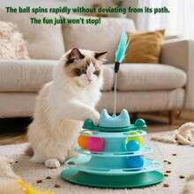 Cat Teaser Wand & Christmas Cat Toys, Cat Self-Entertainment Ball, 3-Layer Track, Funny Interactive Pet Toys, Cat Supplies, Random Color Feather And Ball, Suitable For Kittens And Adult Cats