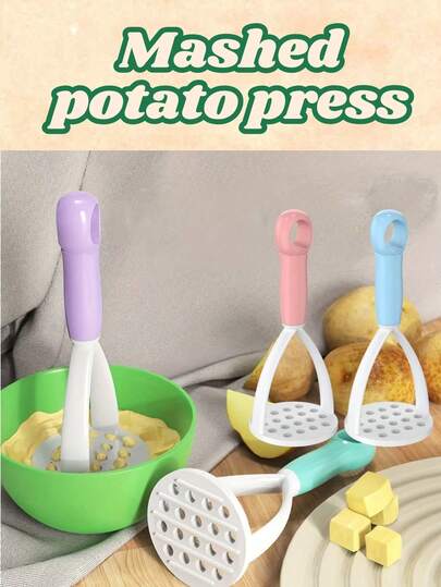 Bộ 2 dụng cụ nghiền khoai tây bằng tay, dụng cụ làm thức ăn nghiền cho bé bằng nhựa, dùng để làm khoai tây nghiền, trái cây nghiền và rau củ mềm, có gia cố cong hai mặt, dụng cụ nhà bếp phù hợp cho trẻ sơ sinh từ 0-3 tuổi.