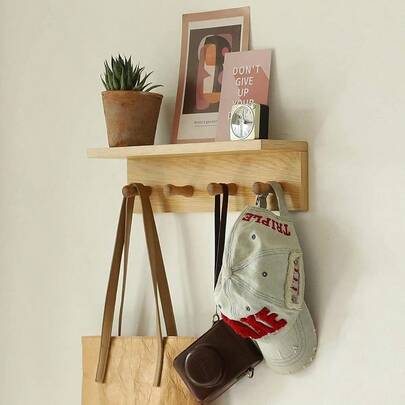 Entrance Coat Rack Coat Hooks Wall-Mounted Wooden Hook Rack Wall-Mounted Shelves Are Very Suitable Black Finish-1