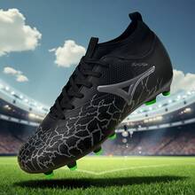 1双成人学生高帮户外足球鞋，专业运动鞋，大码，防滑，耐磨，适用于AG、FG、天然草、软地，系带，足球/橄榄球训练鞋，轻便，高性能，防滑设计，高帮专业足球鞋 - 黑色 - 查看 9