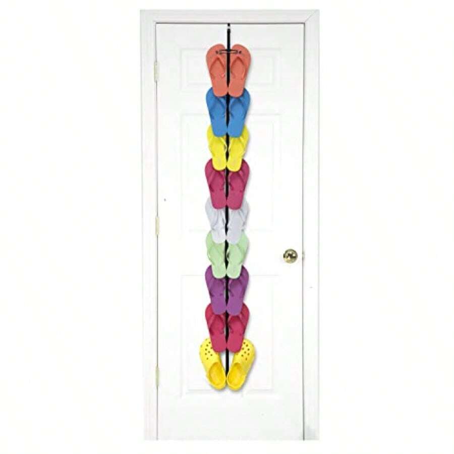HAWT Flip Flop Rack Organizer Holds 9 Pairs Over Door Organizer Space Saving Shoe Rack Adjustable Hooks Organize Flip Flops  And Oofos Black - như hình ảnh - Xem 1