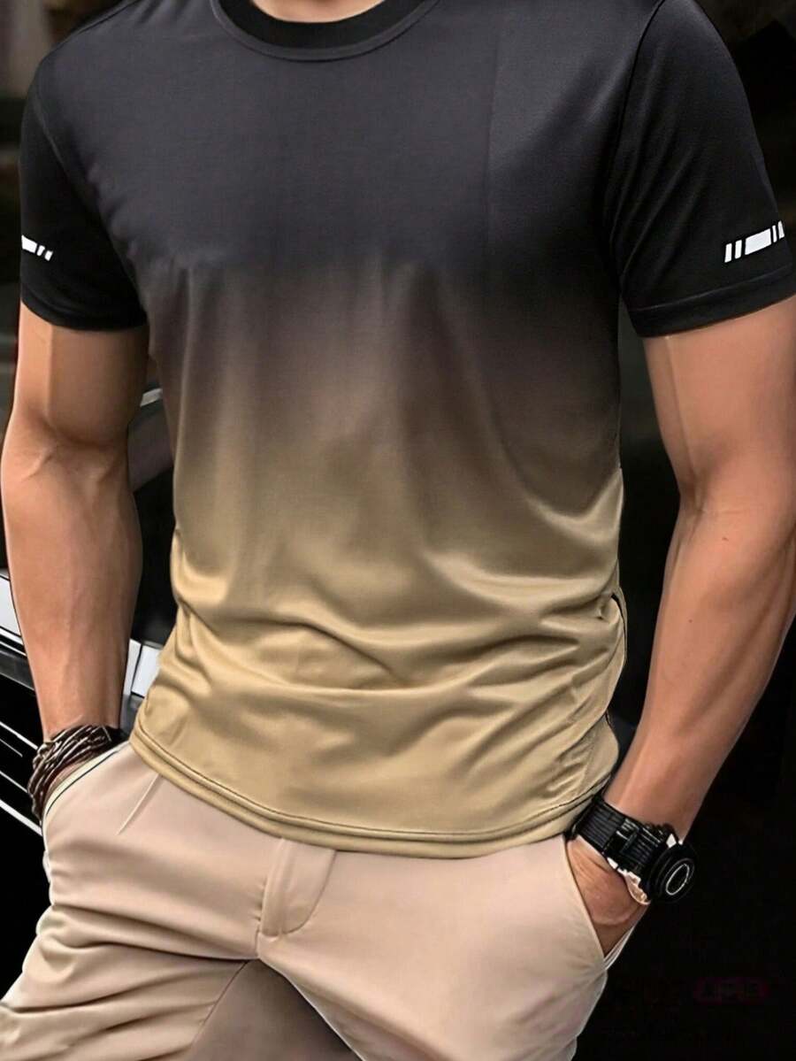 Camiseta casual para hombre de secado rápido, transpirable y que absorbe la humedad para exteriores - Caqui - Ver 1