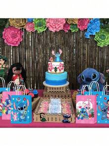 12pcs/24pcs Cartoon Stitch Theme Gift Bags, Anime Party Favor Bags, Cartoon Stitch Daily Storage Bags, Easy To Store Holiday Gifts, Kraft Paper Bags, Candy Bags - Multicolor - View 4