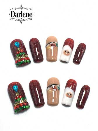 Each Set Includes 10 Pieces Of Handmade Y2K Square Acrylic Nails In French Design, Adorned With Rhinestones, Christmas Trees, And Christmas Socks. Available In Multiple Tones And Nude Shades. Three Sizes Fit Perfectly, Suitable For Christmas, Parties, Proms, And Daily Wear. Comes With A Manicure Toolkit, Making It The Ideal Press-On Nails Gift For Women And Girls.