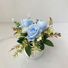 Realistic Artificial Roses In White Or Deep Red - With Container - Long-Lasting Floral Arrangement For Home, Wedding, Office, Valentine's, Christmas, Halloween, Thanksgiving, Easter Decor - No Maintenance Required - Perfect Gift For Housewarming, Graduation, Anniversaries - Elegant Table Centerpiece Decoration, Wedding Decorations, Stylish Home Accents, Faux Flowers, Decorative Flower Pot, Holiday Shoppers - Multicolor - View 10