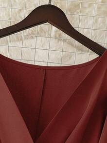 Plus Size Women Solid Color Wrap Waist Elegant Dress, Casual Daily Wear, Spring/Summer - Redwood - View 3