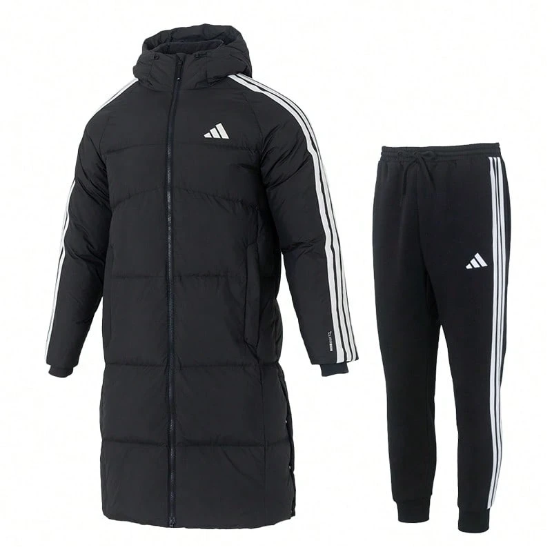 Adidas [Men's Sports Suit] 3S L DOWN JKT Long Jacket/Down Jacket, Duck Down, 80%+ Down Content; M 3S FL TC PT Knitted Fleece-Lined Casual Training Outdoor Running Pants - Black - View 1