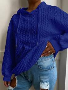 Sudadera holgada de manga larga con estampado jacquard de unicolor para mujer talla grande, primavera - Azul-1 - Ver 5