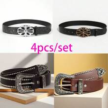 4pcs/2pcs/1pc Punk Western Style Vintage Decorative Belts For Women, Multi-Color, Suitable For Summer, School, Autumn, Christmas, Valentine's Day, Including Rivet Design - Multicolor - View 12