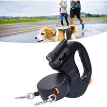 Correa Retráctil para Perros, Nylon 1 Tow 2 Correa Doble Retráctil para Perro con Linterna, Correa para Mascotas Sin Enredos de 360° 9.8 Pies para Perros de Hasta 55 Libras, Freno de Una Mano, Pausa(default) - Multicolor - Ver 3