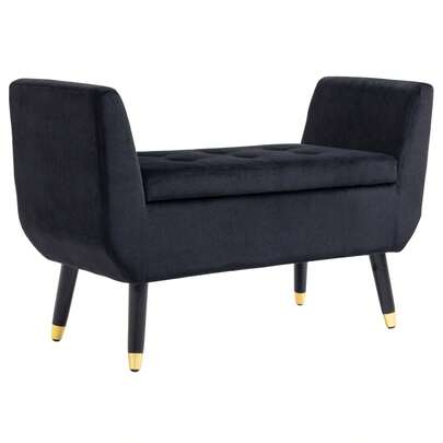 HOMCOM Luxury Seat Cushion With Storage And Armrests, Polyester Velvet, Rubberwood, Black, 107x42x65cm For Living Room And Hallway