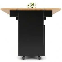 Kitchen Island, Modern Kitchen Island, Kitchen Cabinet, Serving Cart, Buffet Cabinet, Dining Cart With Wood Grain, Buffet Cabinet, Multifunctional Dining Table With Storage Space, Black - Black + Natural + Glass + MDF - View 9